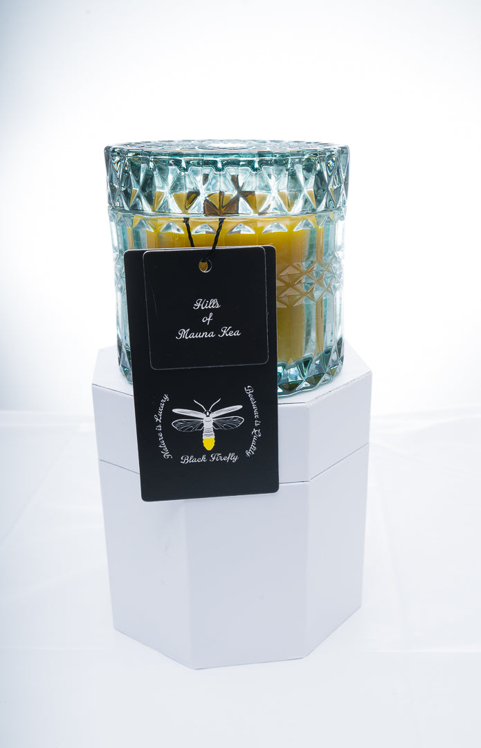 Hills of Mauna Kea - Glass Jar Candle in a textured glass jar with a label on a white background